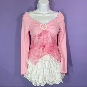 SHEIN Pink Long Sleeve Lace Top
